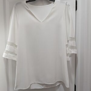 SHEIN White V-Neck Ruffle Sleeve Blouse